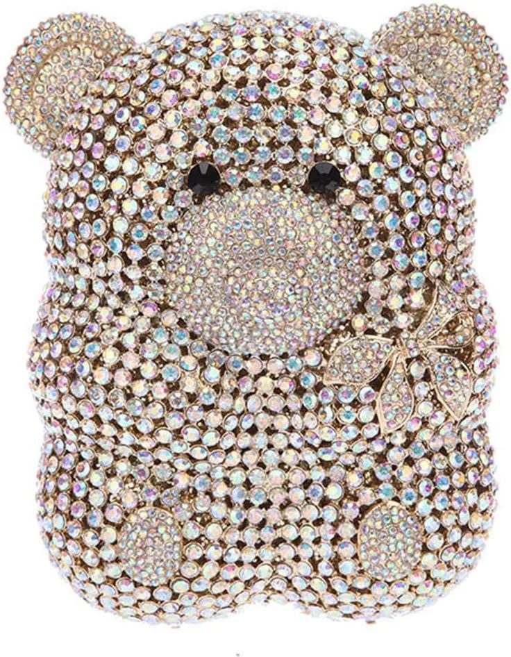 Ladies Elegant Evening-Bag Chain Crystal Wedding Clutch-Purse Party Handbag Bear