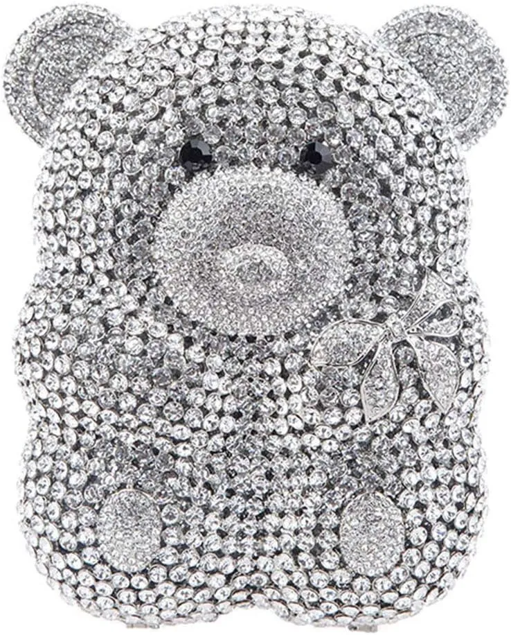 Ladies Elegant Evening-Bag Chain Crystal Wedding Clutch-Purse Party Handbag Bear