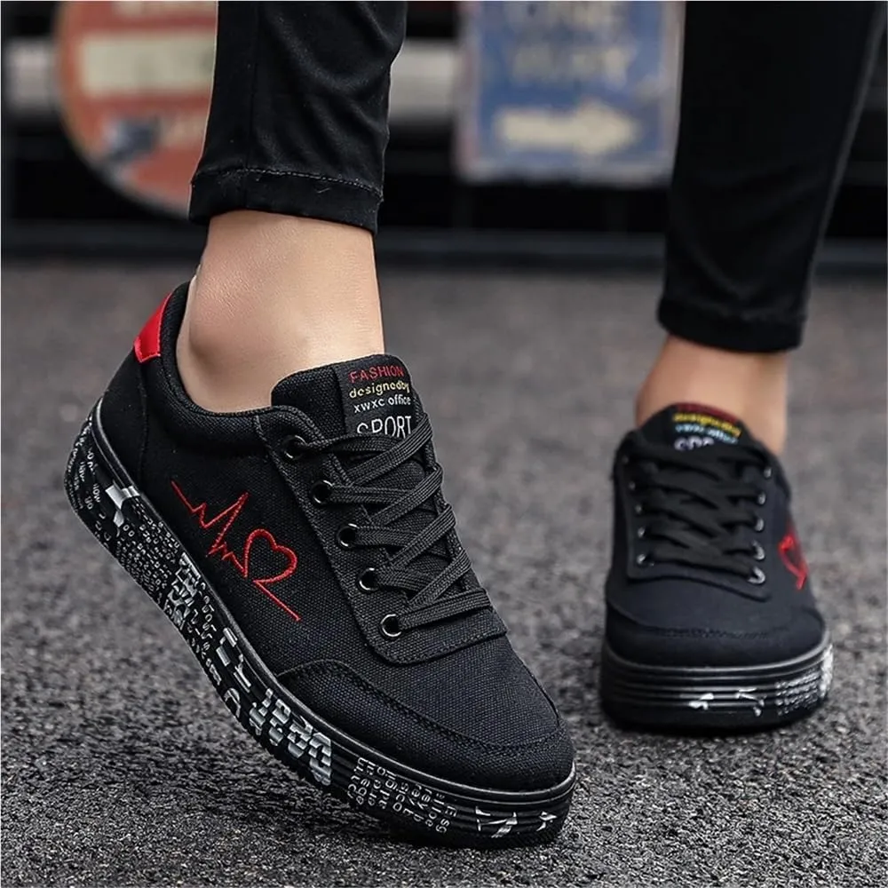 Ladies Vulcanized Sneakers Lace Up Breathable Canvas Couple Shoes Graffiti Flats