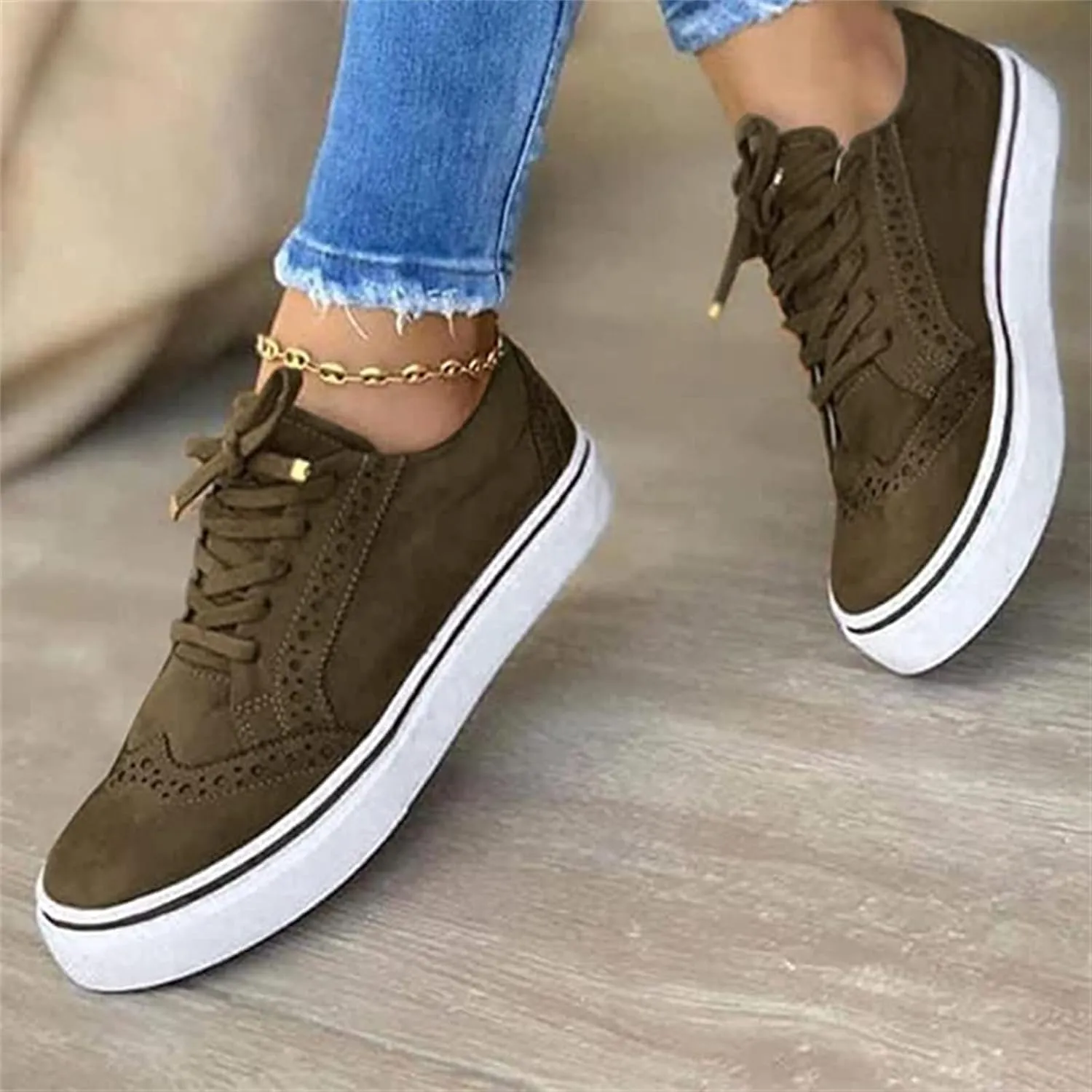 Ladmiple Sneakers For Women Walking Shoes Lace-up Classic Fashion Dressy Casual Summer Slip On Platform Flats Loafers