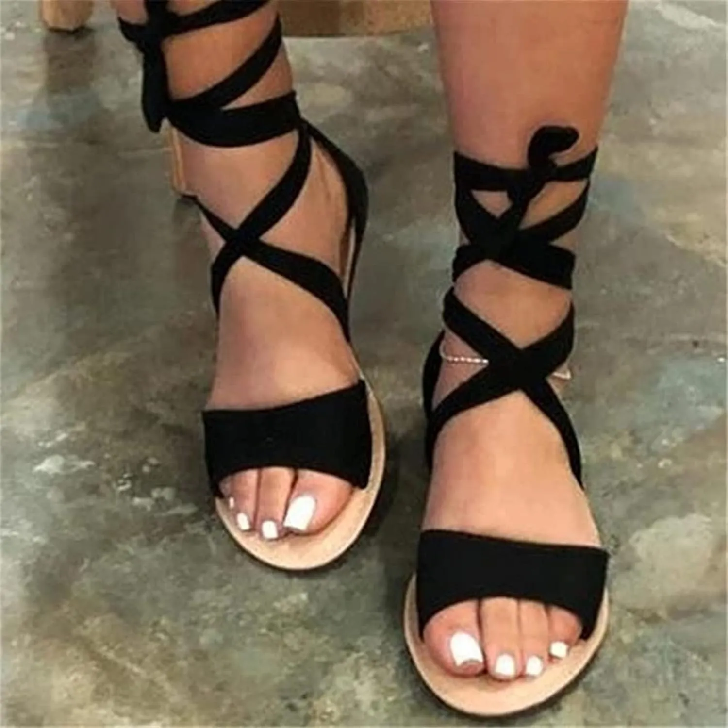 Ladmiple Womens Sandals Dressy Summer Fashion Comfortable Strappy Flip Flops Beach Roman Open Toe Lace Up Flats Sandal