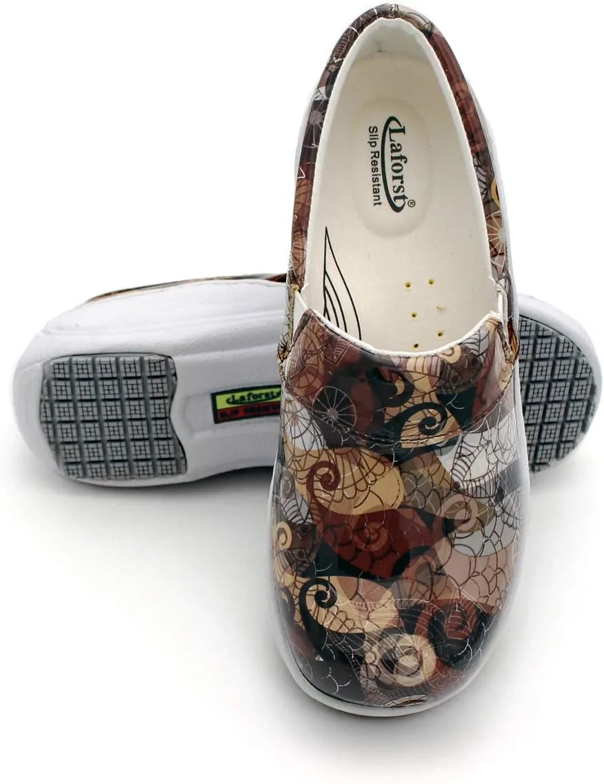 Laforst Womens 7003 PU First Slip Resistant Nursing Shoes Waitress Waiter Work Shoes Manmade Upper Slip on Clog