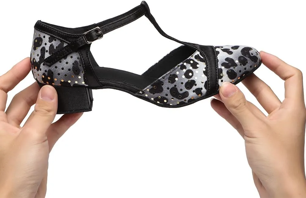 Latin Dance Shoes for Women Closed Toe Ballroom Salsa Tango Practice Ankle Strap Dancing Shoes,YC-L557-1.75" heel
