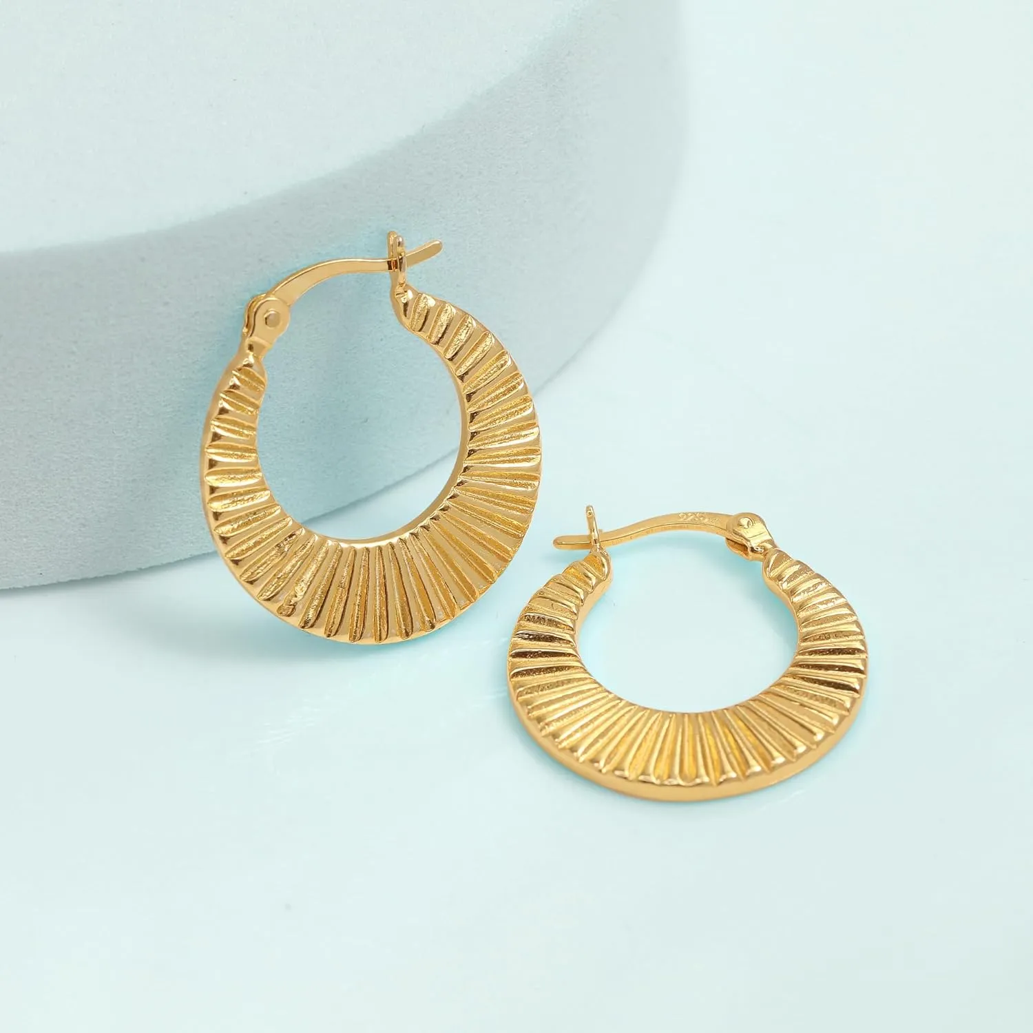 LeCalla 925 Sterling Silver Diamond Cut Hoop Earrings | Hypoallergenic Small Click-Top Jewelry | Handmade Hammered Textured Earring Hoops for Women