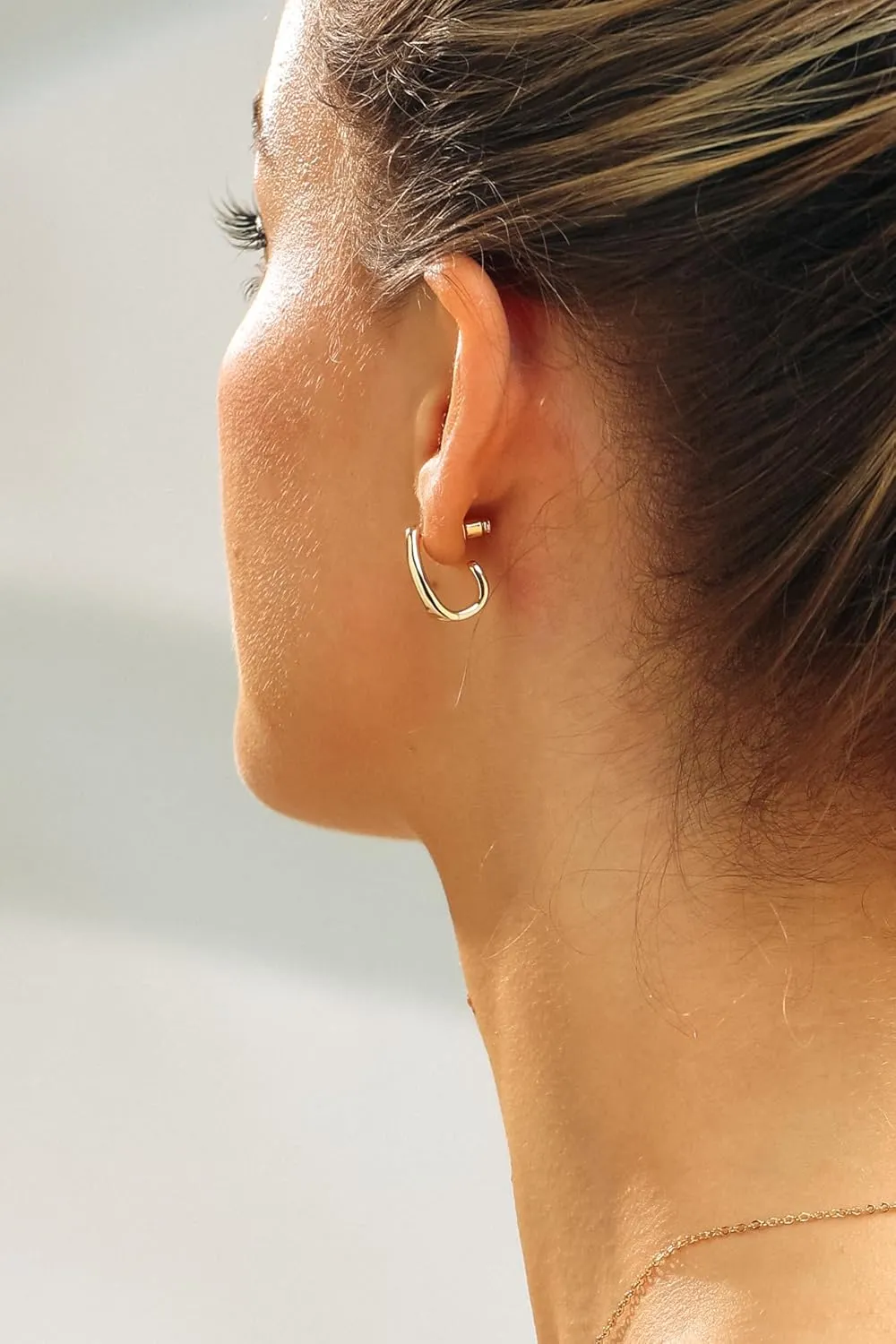 Lightweight Teardrop Statement Huggie Earrings | Gold Dome Hoop Tear Shape Drop Earrings for Women | Puffy Half Hoop