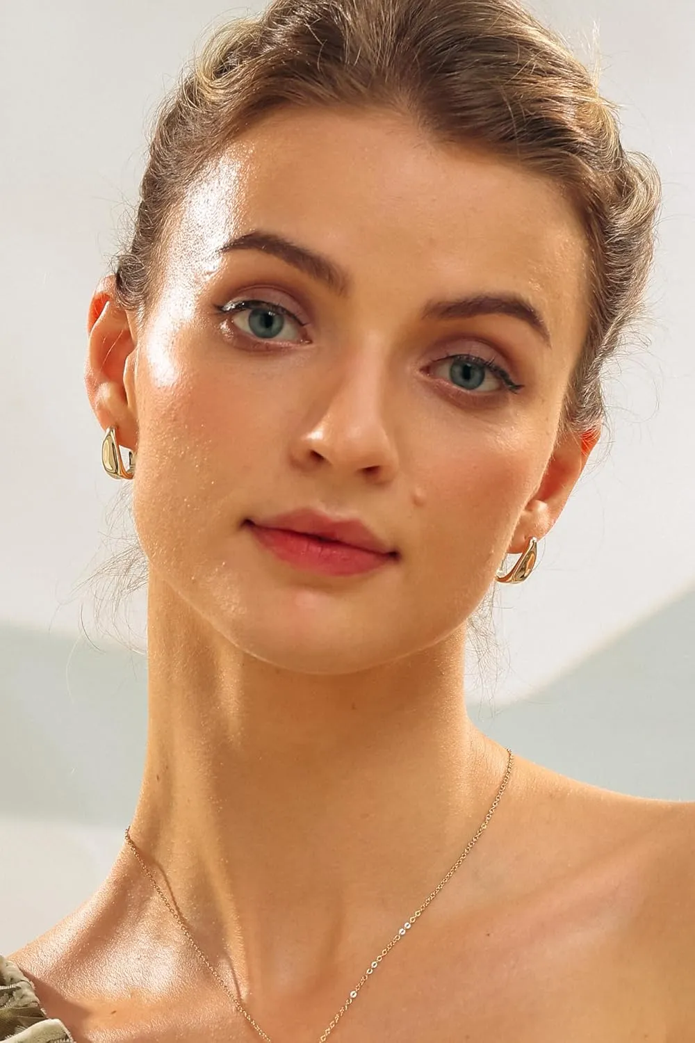 Lightweight Teardrop Statement Huggie Earrings | Gold Dome Hoop Tear Shape Drop Earrings for Women | Puffy Half Hoop