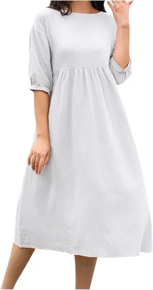 Linen Dresses for Women 2024 Casual Loose Crewneck Half Sleeve Ruched Waist Midi Dress Trendy Comfort Cotton Dress