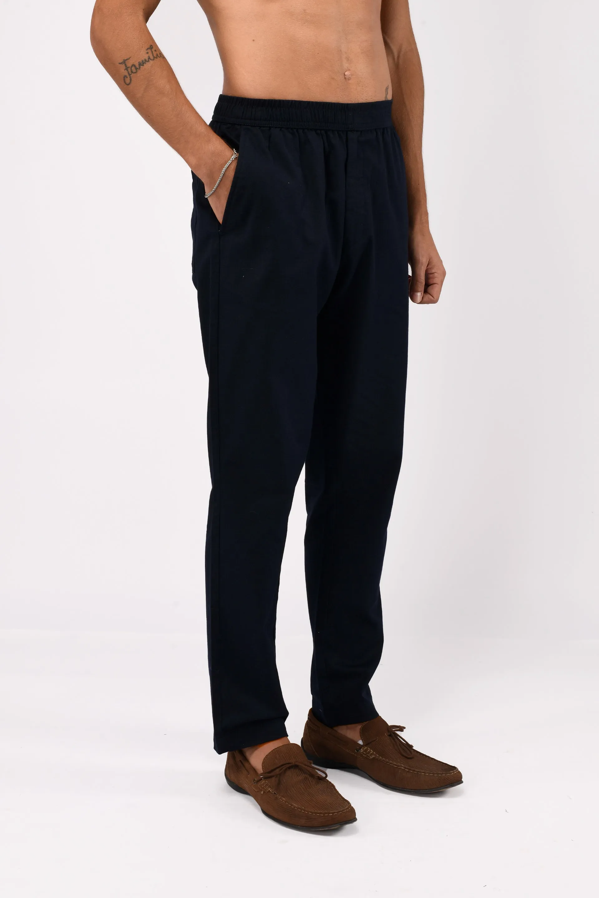 LINEN FUSED TAILORED PANTS IN BLUE