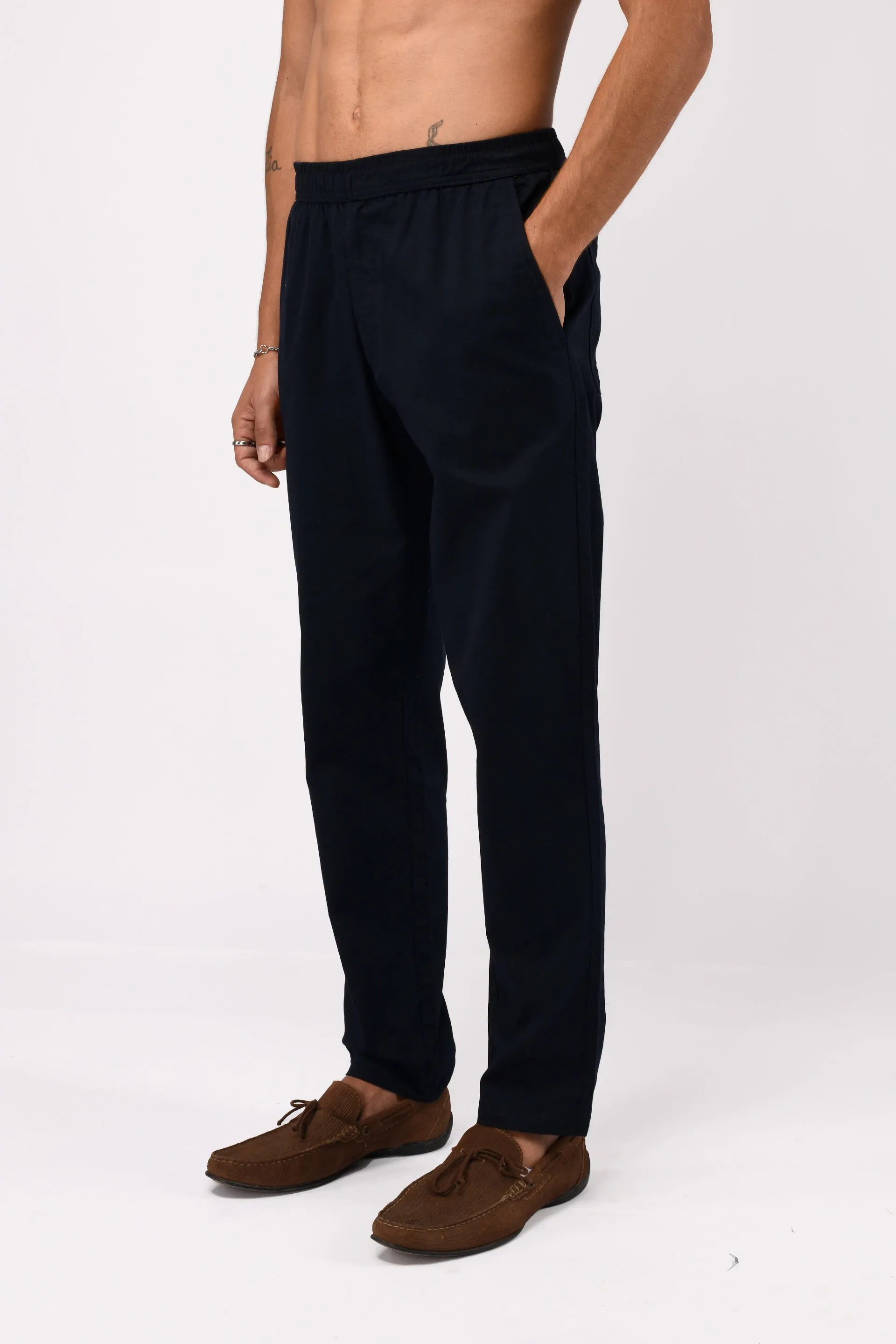 LINEN FUSED TAILORED PANTS IN BLUE