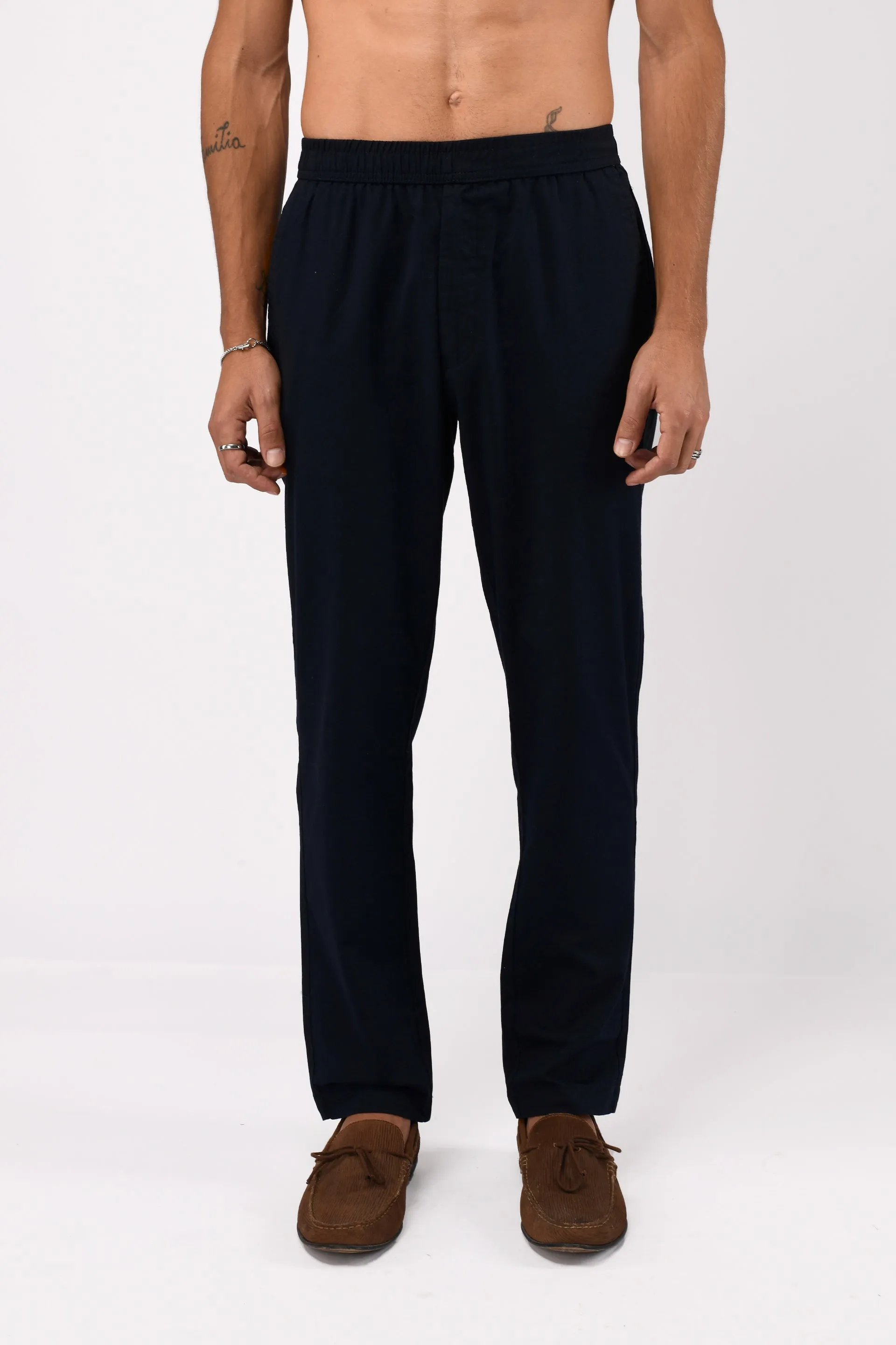 LINEN FUSED TAILORED PANTS IN BLUE