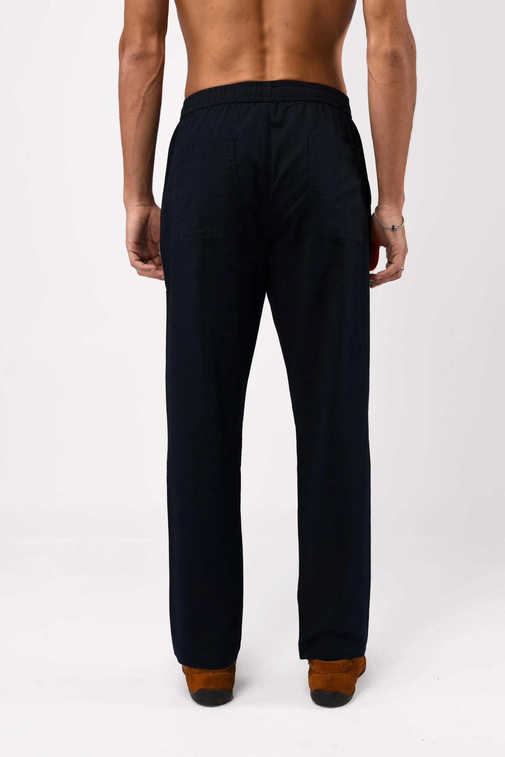 LINEN FUSED TAILORED PANTS IN BLUE
