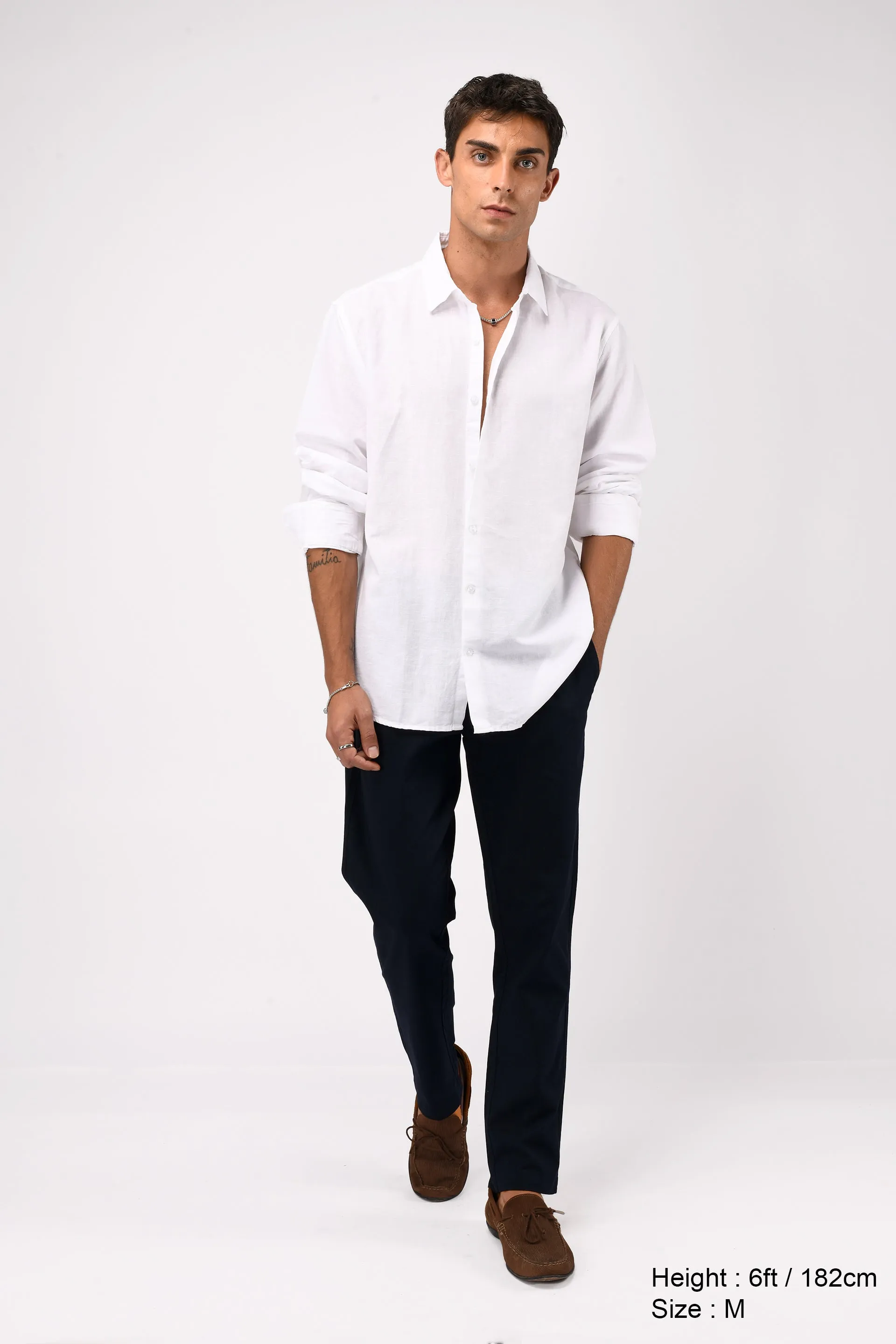 LINEN FUSED TAILORED PANTS IN BLUE