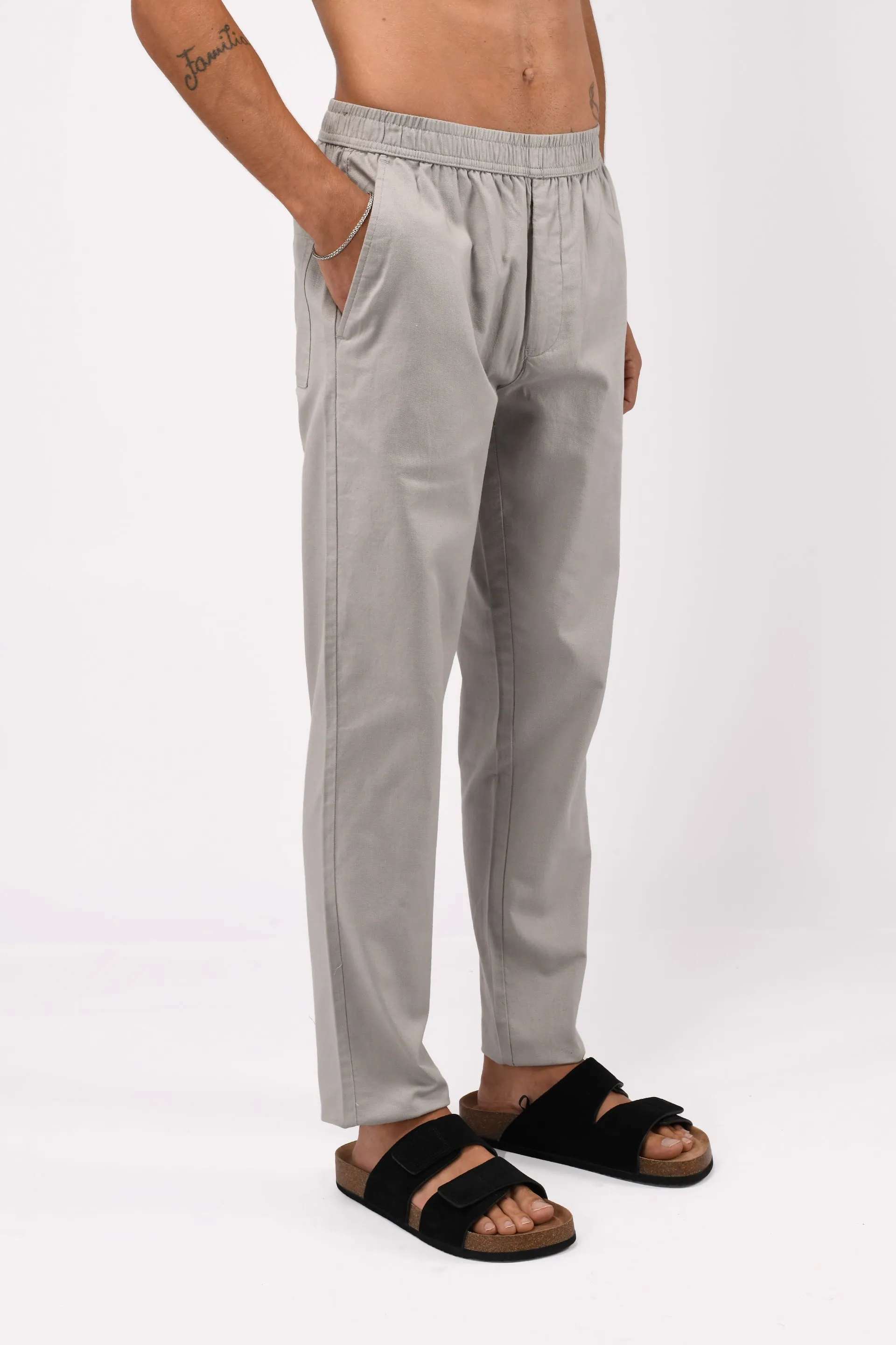 LINEN FUSED TAILORED PANTS IN GREY