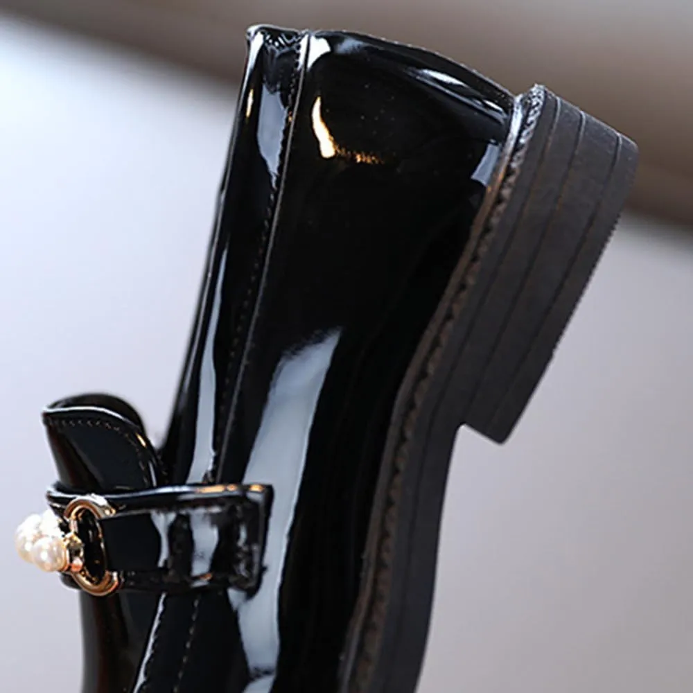 Little Girls Patent Leather Oxford Slip-On Penny Loafer Rhinestones Pearls Flats Black White School Uniform Dress Shoes for Toddlers/Little Girls