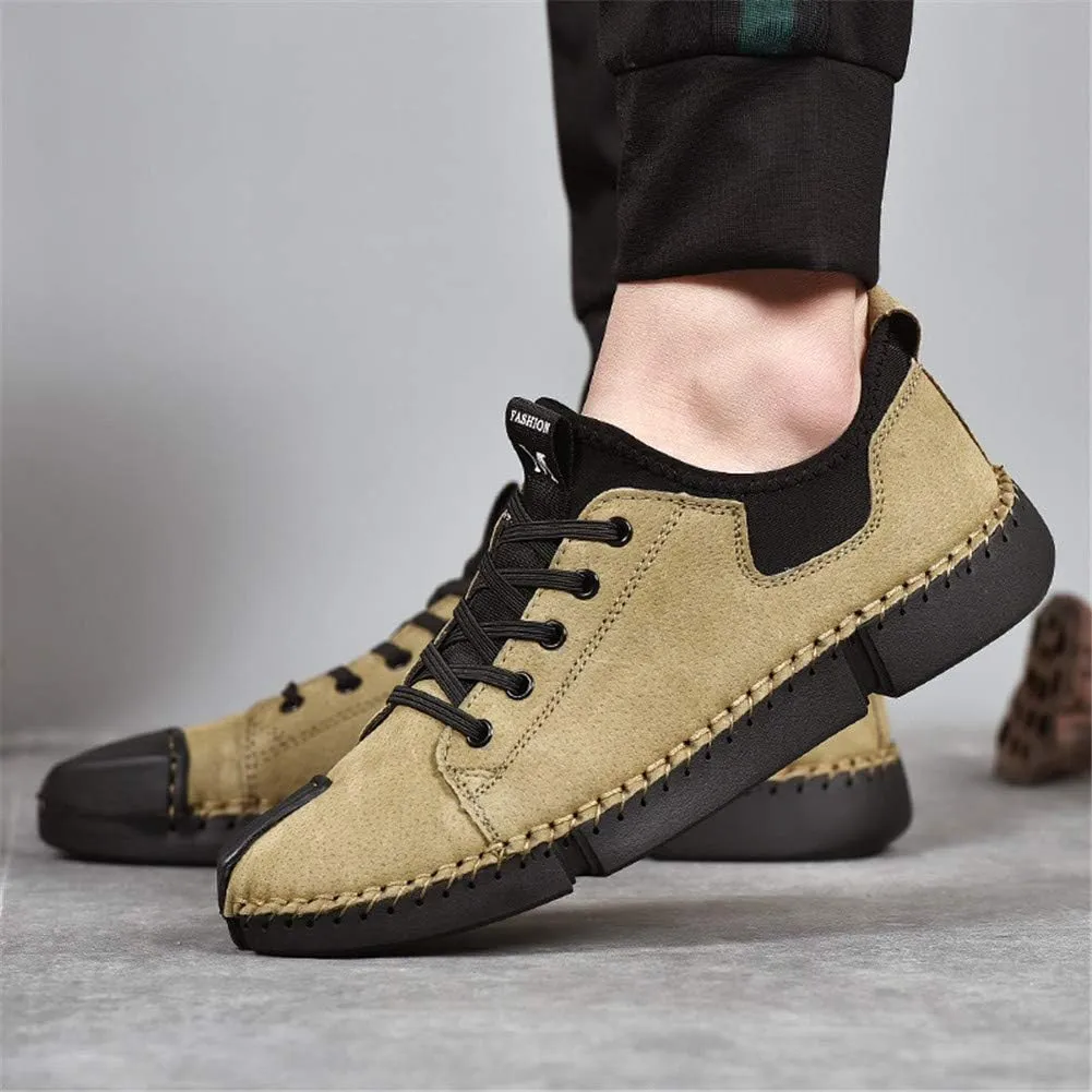 LLTMALL Men's Classic Handmade Leather Flats Leisure Lace-up Driving Shoes Skate Shoes