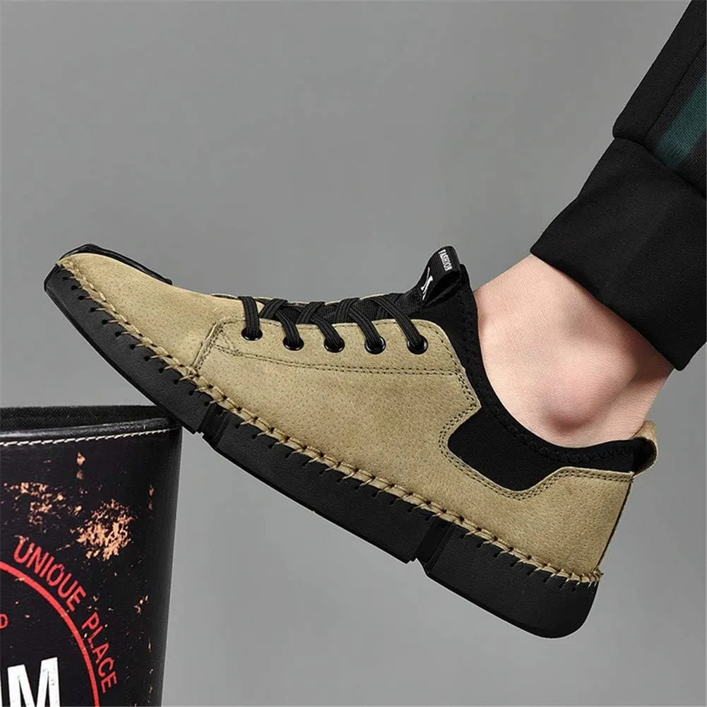 LLTMALL Men's Classic Handmade Leather Flats Leisure Lace-up Driving Shoes Skate Shoes