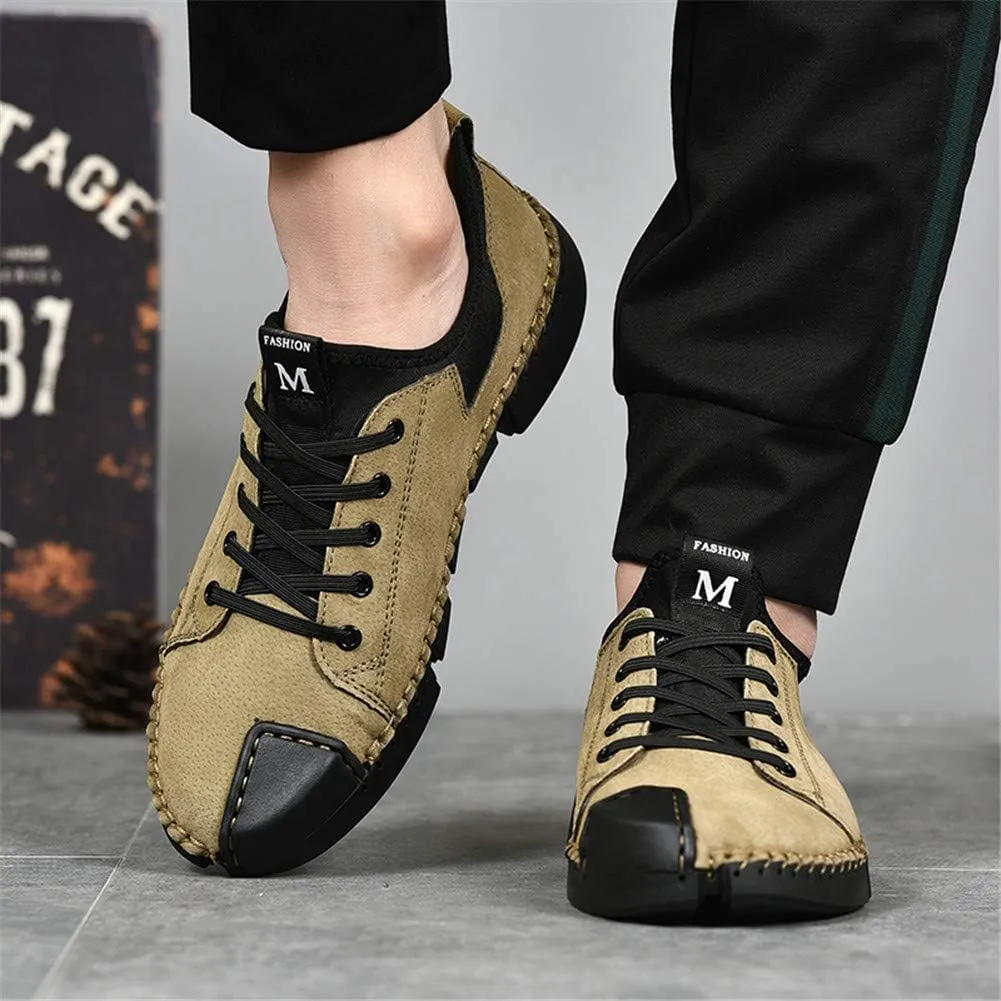 LLTMALL Men's Classic Handmade Leather Flats Leisure Lace-up Driving Shoes Skate Shoes