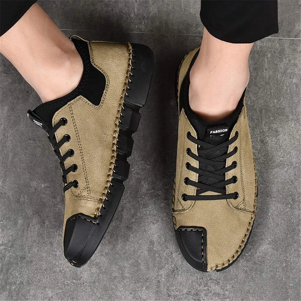LLTMALL Men's Classic Handmade Leather Flats Leisure Lace-up Driving Shoes Skate Shoes