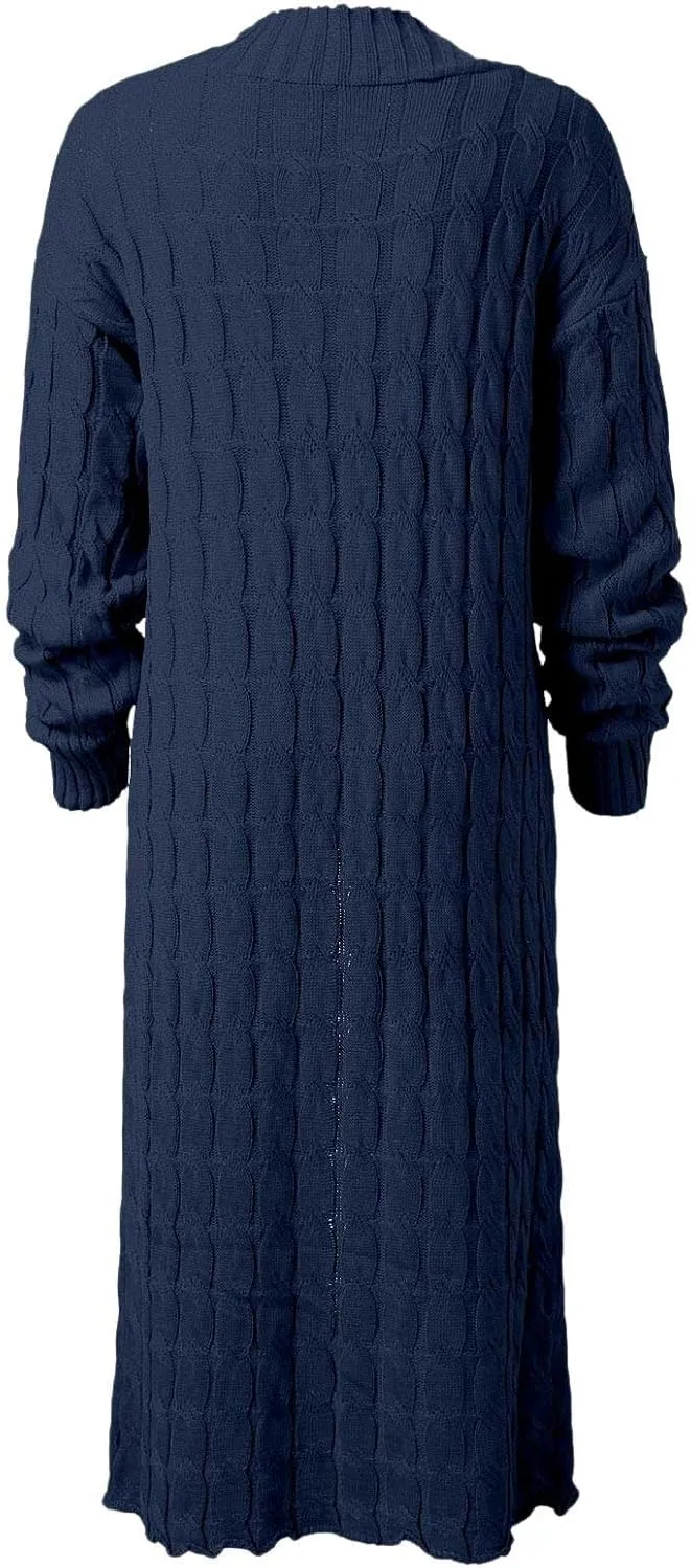 Long Cardigan for Women Long Sleeve Cable Knit Loose Plain Fall Winter Trench Coat with Pocket Autumn Ankle Length