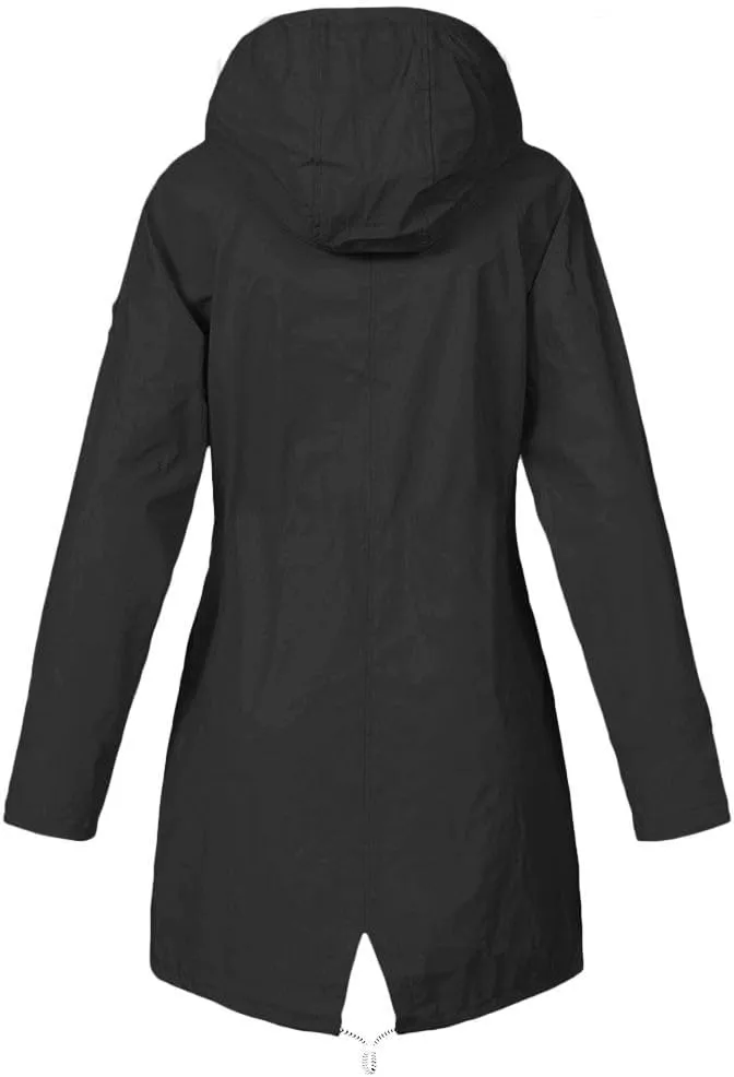 Long Hooded Raincoat Women Waterproof Long Hooded Trench Coat Fleece Lined Windbreaker Climbing Travel Outdoor Jacket