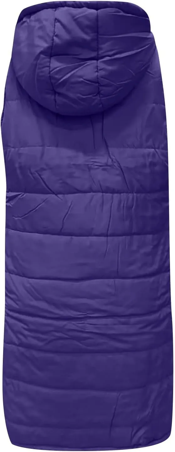 Long Vest for Women Sleeveless Women's Long Puffer Vest Winter Quilted Hooded Sleeveless Zip Up Button Long Jacket Vest