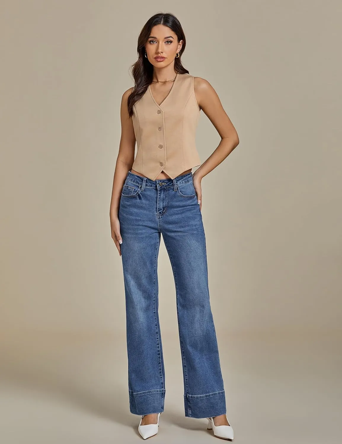 luvamia Vest Tops for Women Trendy Fashion Casual Summer Cropped Dressy Suit Vest Button Up Sleeveless Waistcoat Vests