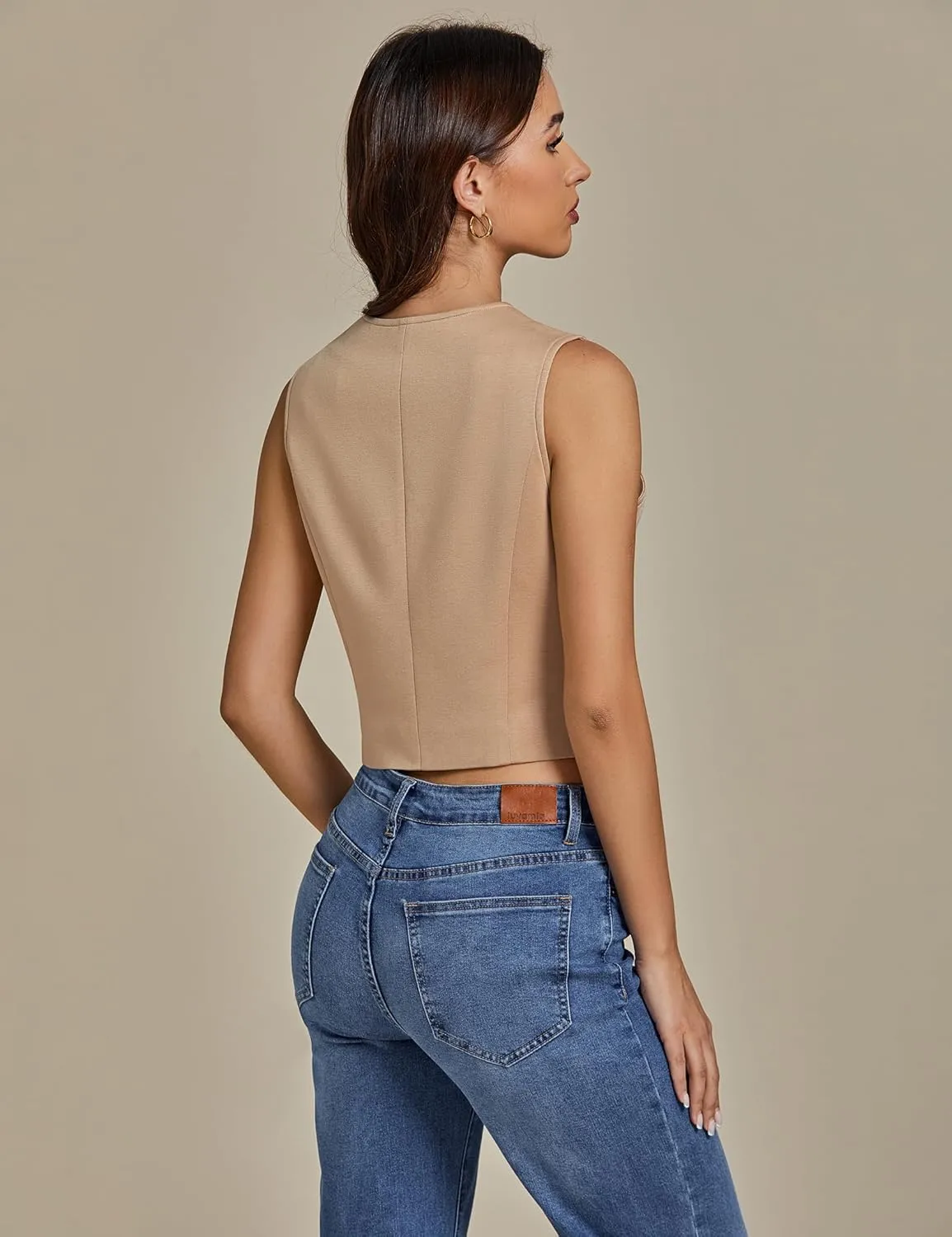 luvamia Vest Tops for Women Trendy Fashion Casual Summer Cropped Dressy Suit Vest Button Up Sleeveless Waistcoat Vests