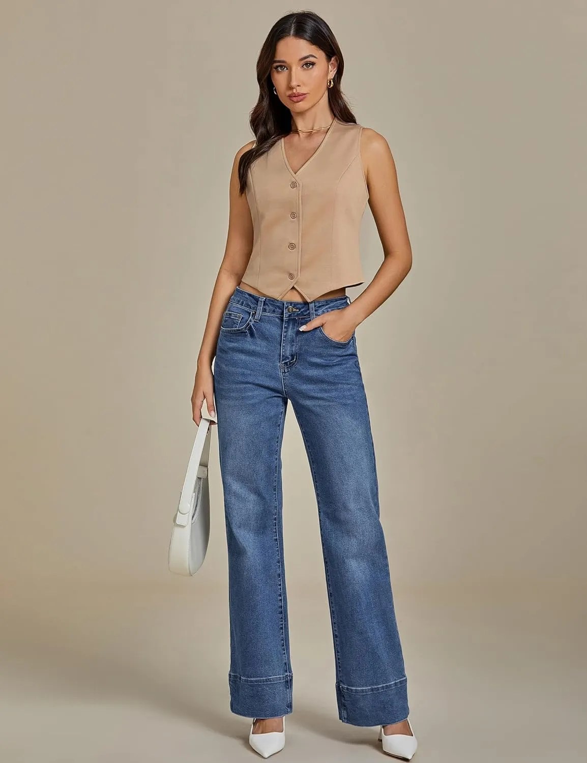 luvamia Vest Tops for Women Trendy Fashion Casual Summer Cropped Dressy Suit Vest Button Up Sleeveless Waistcoat Vests