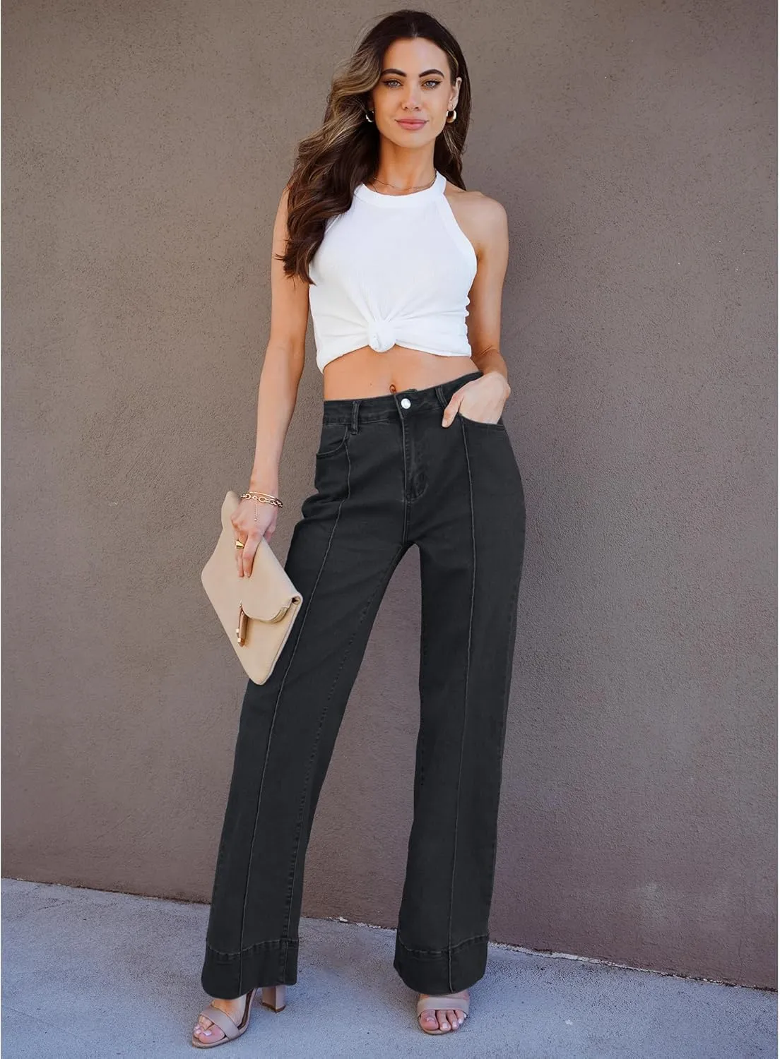 luvamia Wide Leg Jeans for Women Trendy High Waist Straight Leg Baggy Jeans Stretchy Denim Pants Trouser Jeans