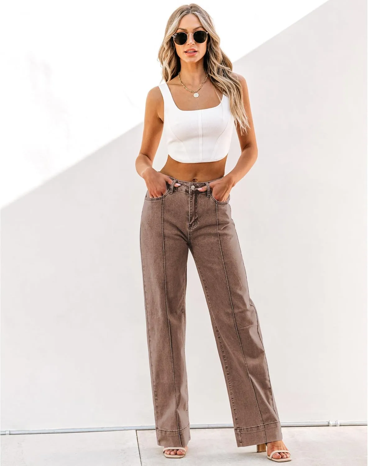luvamia Wide Leg Jeans for Women Trendy High Waist Straight Leg Baggy Jeans Stretchy Denim Pants Trouser Jeans