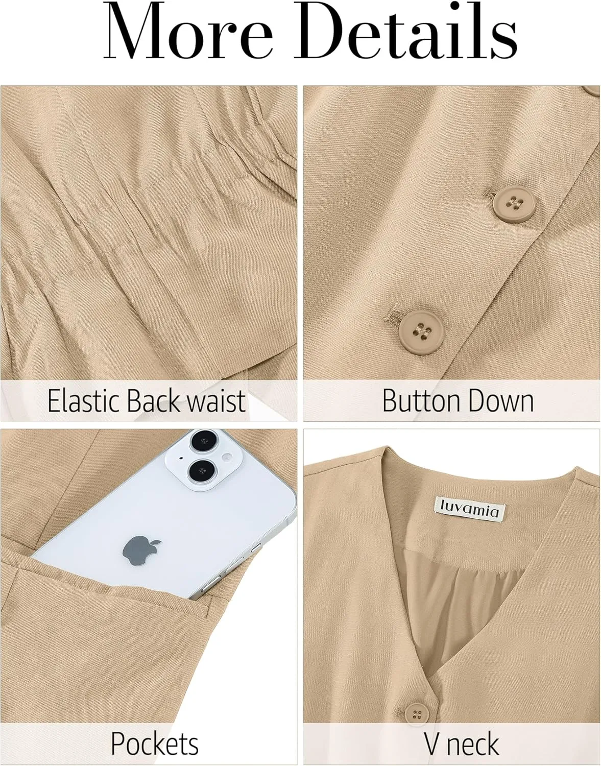 luvamia Womens Vests Linen Fashion Dressy Casual Lightweight Button Down Sleeveless Blazer Lined Work Waistcoat Vest Top