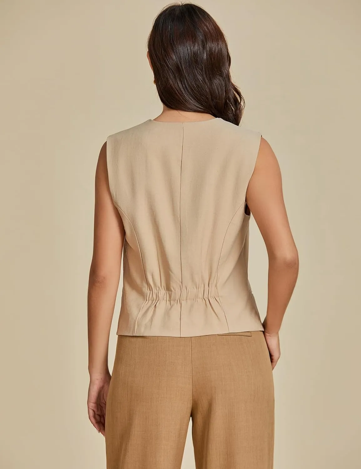 luvamia Womens Vests Linen Fashion Dressy Casual Lightweight Button Down Sleeveless Blazer Lined Work Waistcoat Vest Top