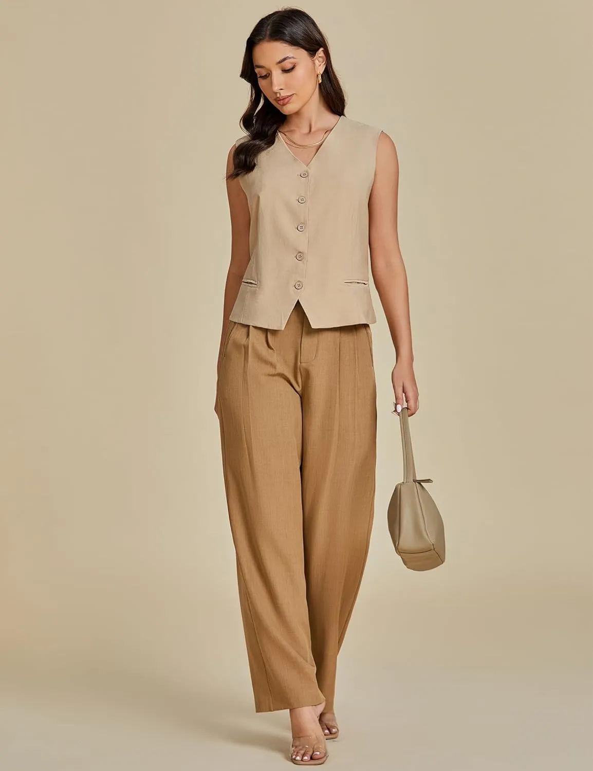 luvamia Womens Vests Linen Fashion Dressy Casual Lightweight Button Down Sleeveless Blazer Lined Work Waistcoat Vest Top