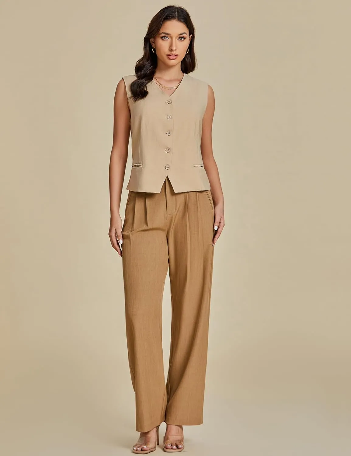 luvamia Womens Vests Linen Fashion Dressy Casual Lightweight Button Down Sleeveless Blazer Lined Work Waistcoat Vest Top