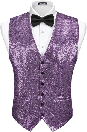 MAGE MALE Mens Sequins Suit Vest Formal V-neck Shiny Waistcoat Prom Party Tuxedo Vests