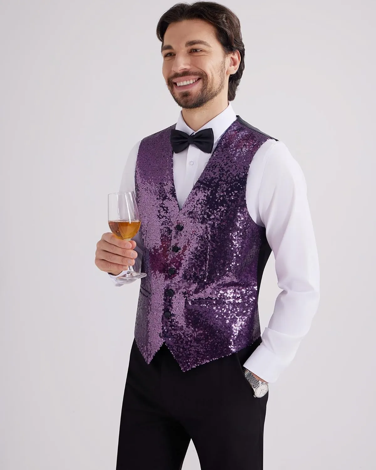 MAGE MALE Mens Sequins Suit Vest Formal V-neck Shiny Waistcoat Prom Party Tuxedo Vests