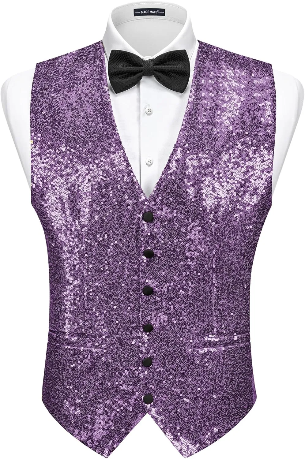MAGE MALE Mens Sequins Suit Vest Formal V-neck Shiny Waistcoat Prom Party Tuxedo Vests