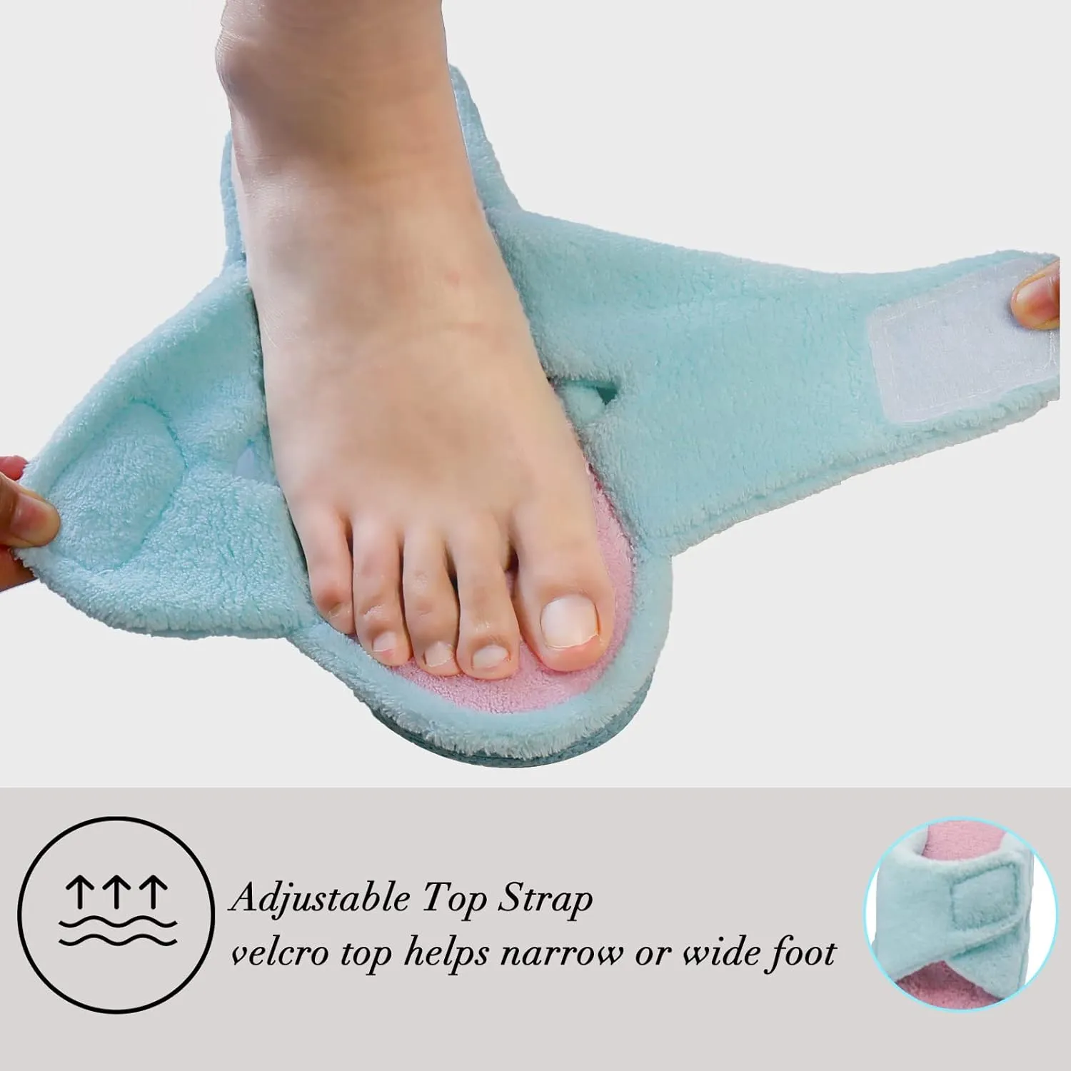 Magtoe Adjustable Open Toe House Slippers for Women Memory Foam Indoor Slip on Slides Sandals Lady Home Shoes for Air Conditioning Room,Spa,Bedroom,All Seasons