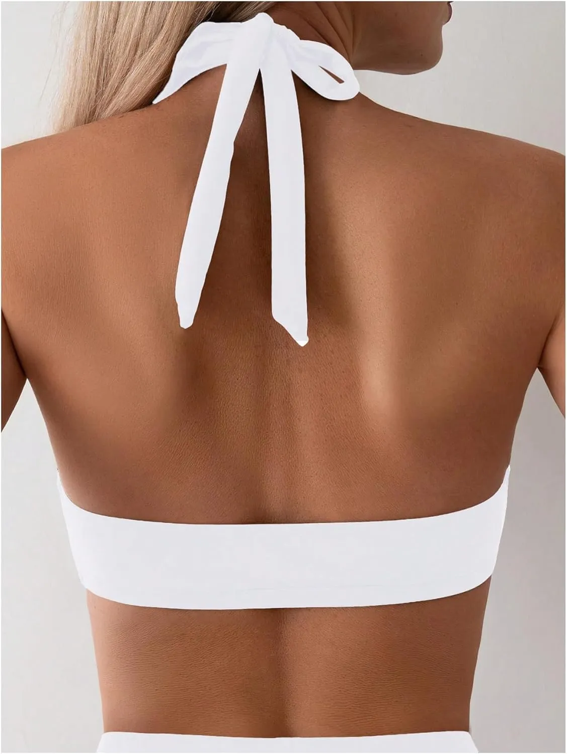 MakeMeChic Women's Halter Bikini Tops Criss Cross Cut Out Tie Backless Summer Swim Top