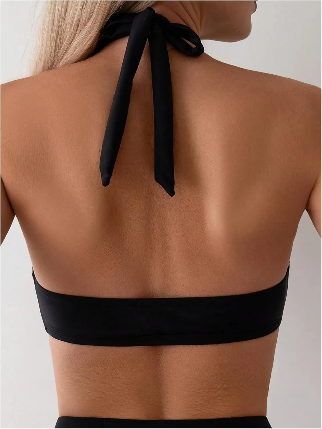 MakeMeChic Women's Halter Bikini Tops Criss Cross Cut Out Tie Backless Summer Swim Top