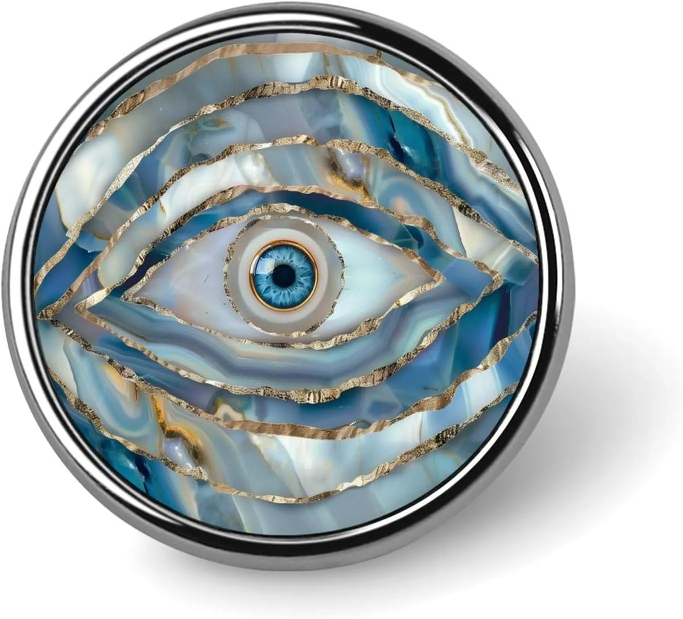 Marble Gemstone Evil Eye Round Brooch Pin Badge Lapel Tie Pin for Women Men Office Worker Teacher Decor