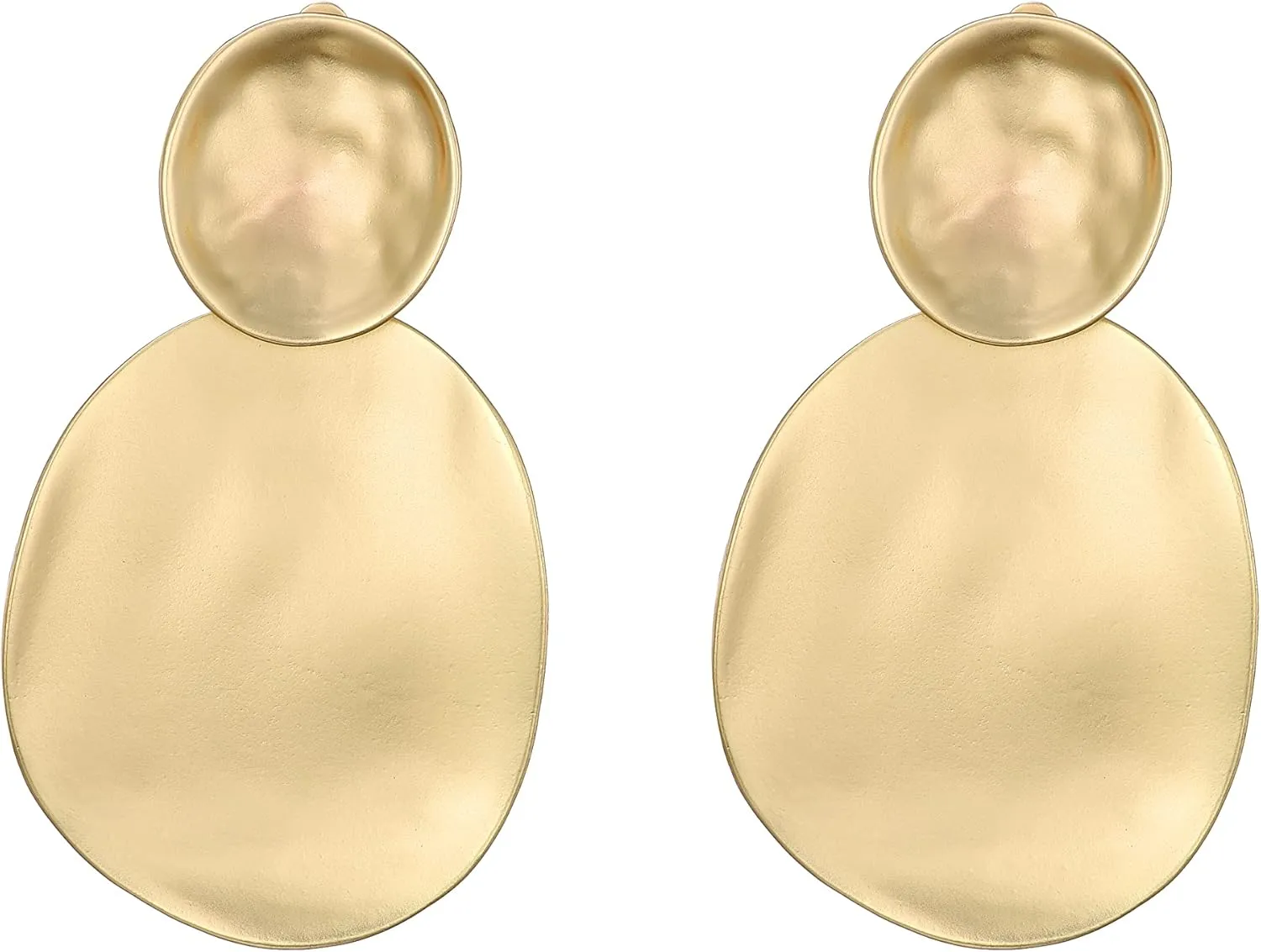 Matte Gold Silver Hammered Discs Clip On Earrings for Women Big Round Disc Dangle Clip Earrings for Women Girls