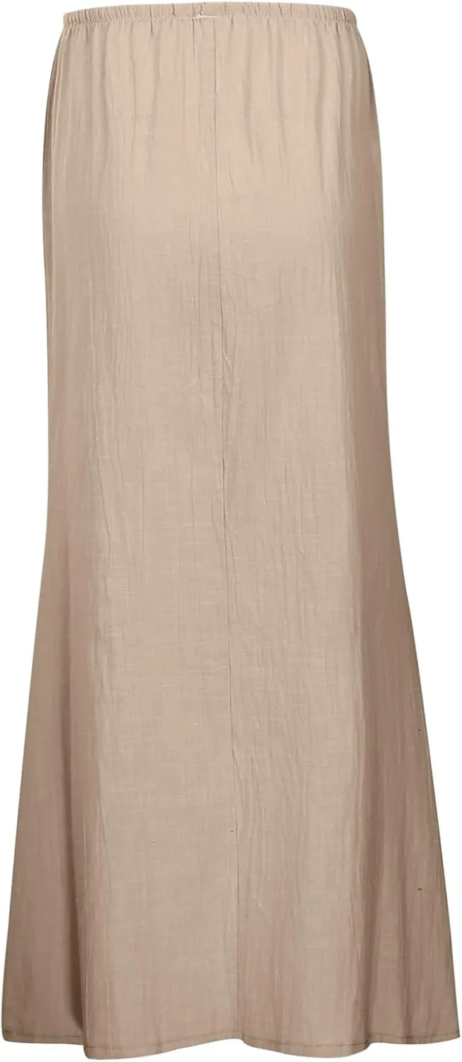 Maxi Skirts for Women Summer Trendy Linen Beach Casual Dresses Low Waist Drawstring Cute Boho Flowy Long A Line Skirt