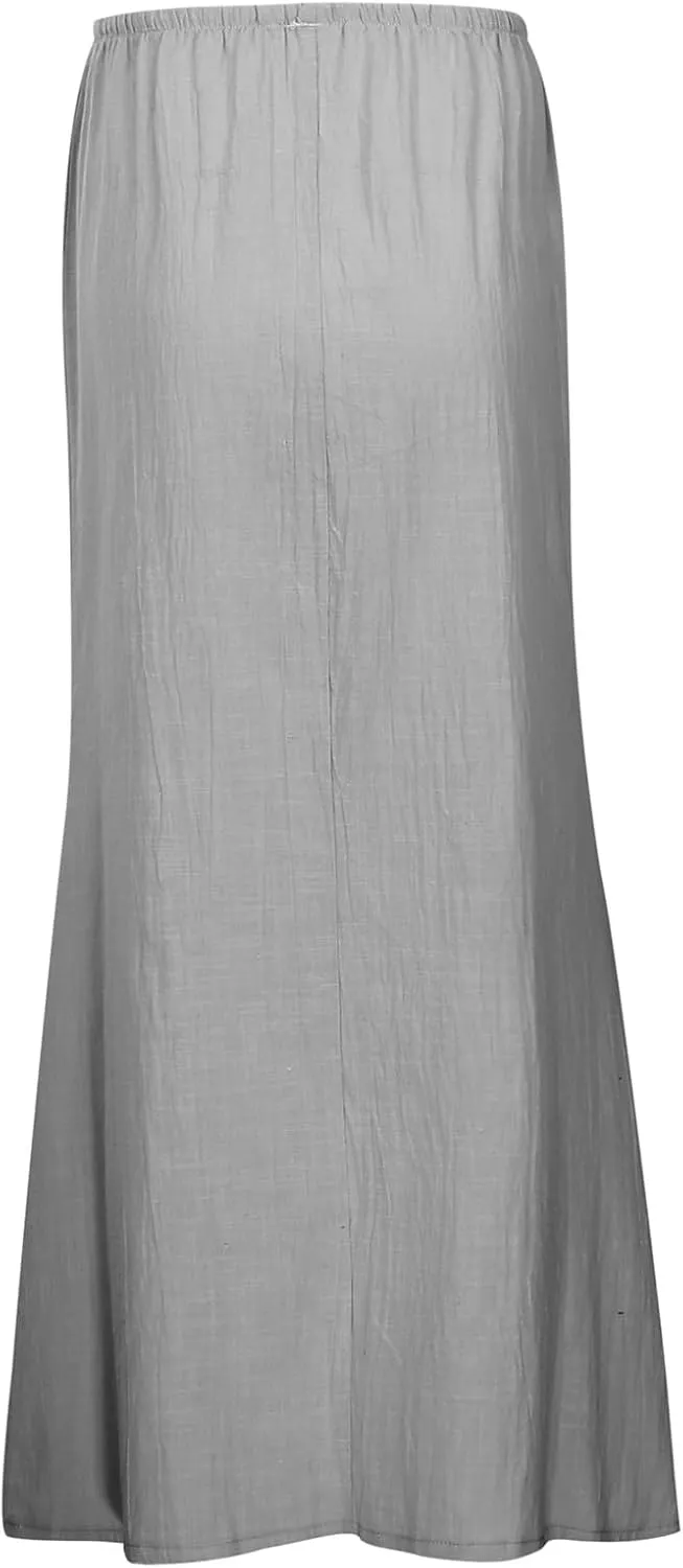 Maxi Skirts for Women Summer Trendy Linen Beach Casual Dresses Low Waist Drawstring Cute Boho Flowy Long A Line Skirt