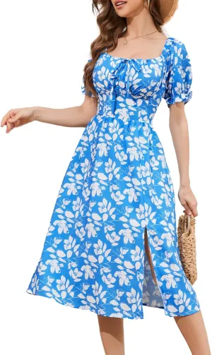 Meetjen Women's Floral Summer Beach Dress Midi Casual Short Sleeves Flowy A Line Dresses 2025 Boho Sundresses