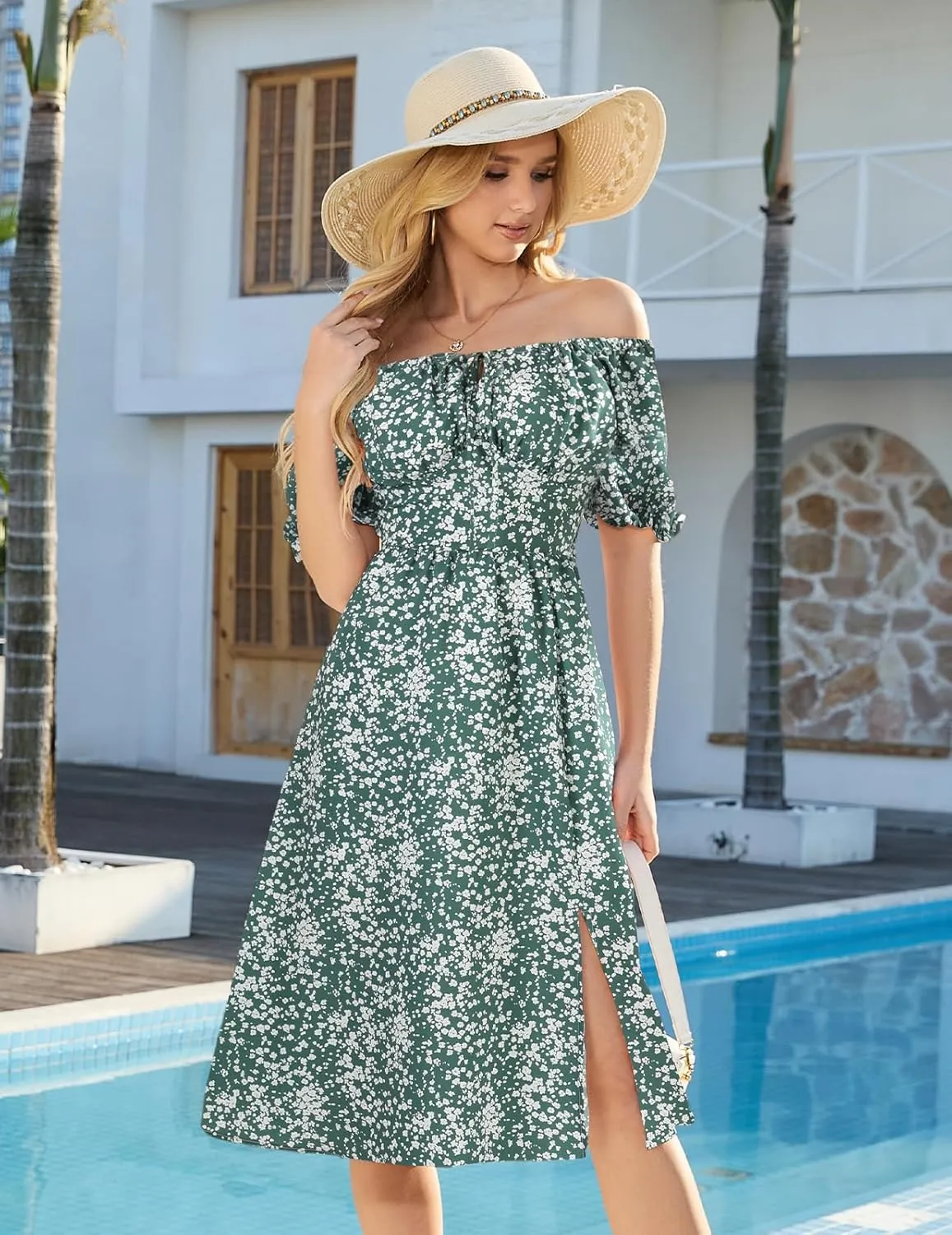 Meetjen Women's Floral Summer Beach Dress Midi Casual Short Sleeves Flowy A Line Dresses 2025 Boho Sundresses