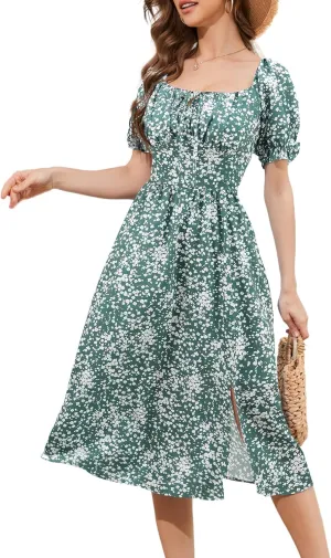 Meetjen Women's Floral Summer Beach Dress Midi Casual Short Sleeves Flowy A Line Dresses 2025 Boho Sundresses
