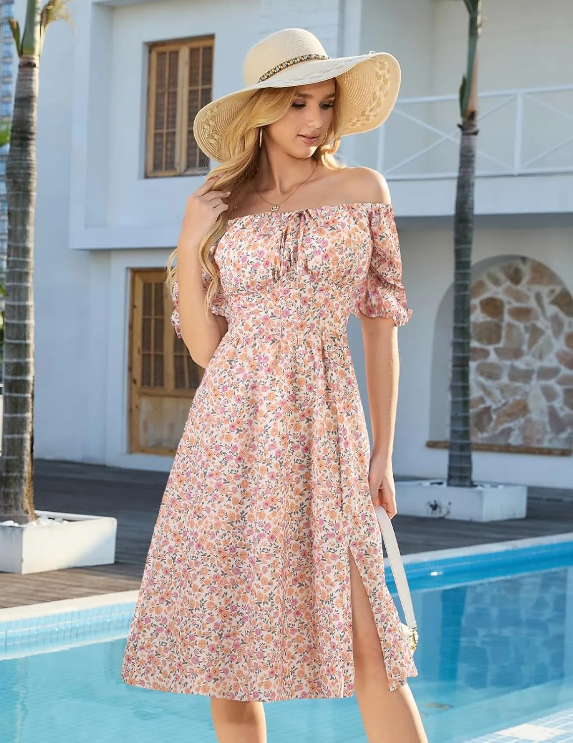 Meetjen Women's Floral Summer Beach Dress Midi Casual Short Sleeves Flowy A Line Dresses 2025 Boho Sundresses