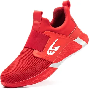 Men Safety Shoes Women Steel Toe Trainers Lightweight Work Shoes Breathable Industrial Sneaker (Color : Red, Size : 5 US)