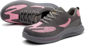 Men's and Women's Anti-Bashing and Anti-stabbing Steel-clad Safety Shoes Lightweight Breathable Non-Slip Work Shoes (Color : Gray-Pink, Size : 5.5)